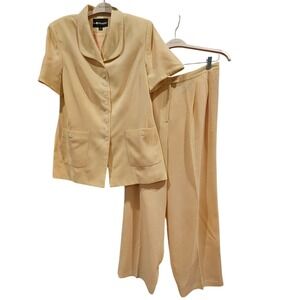 Sag Harbor Vintage Suite Set 16 Short Sleeve Blazer Wide Leg Pants Butter Yellow